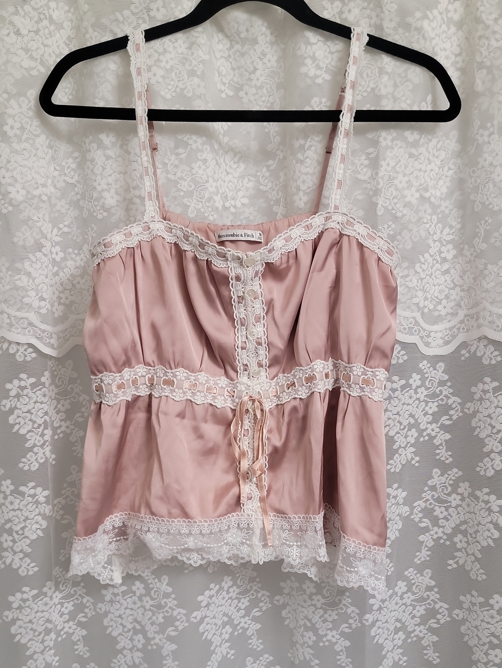 Abercrombie & Fitch Dusty Pink Satin Lace-Trim Cami